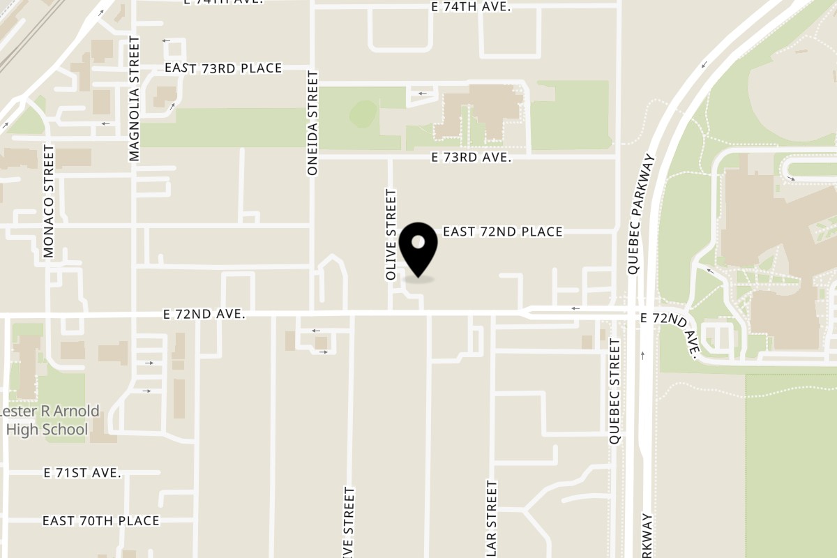 Map showing the location of La Casa Del Rey on 7035 E 72nd Ave in Commerce City